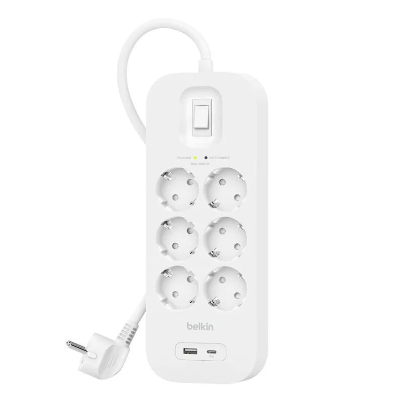 Belkin - Regleta Belkin SurgePlus 6 Tomas, 1 USB-C y 1 USB-A.