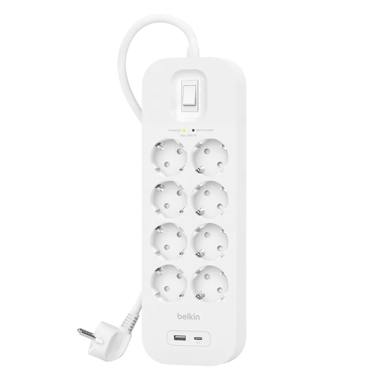 Belkin - Regleta Belkin SurgePlus 8 Tomas, 1 USB-C y 1 USB-A.