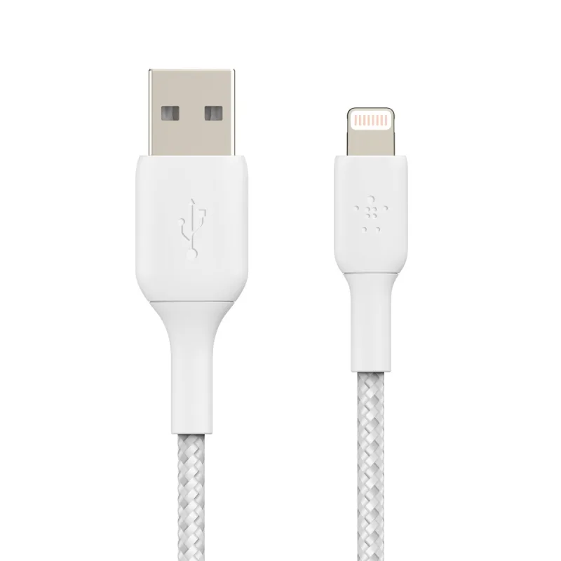 Belkin - Cable trenzado Belkin BOOST CHARGE Lightning a USB-A blanco de 1 metro.