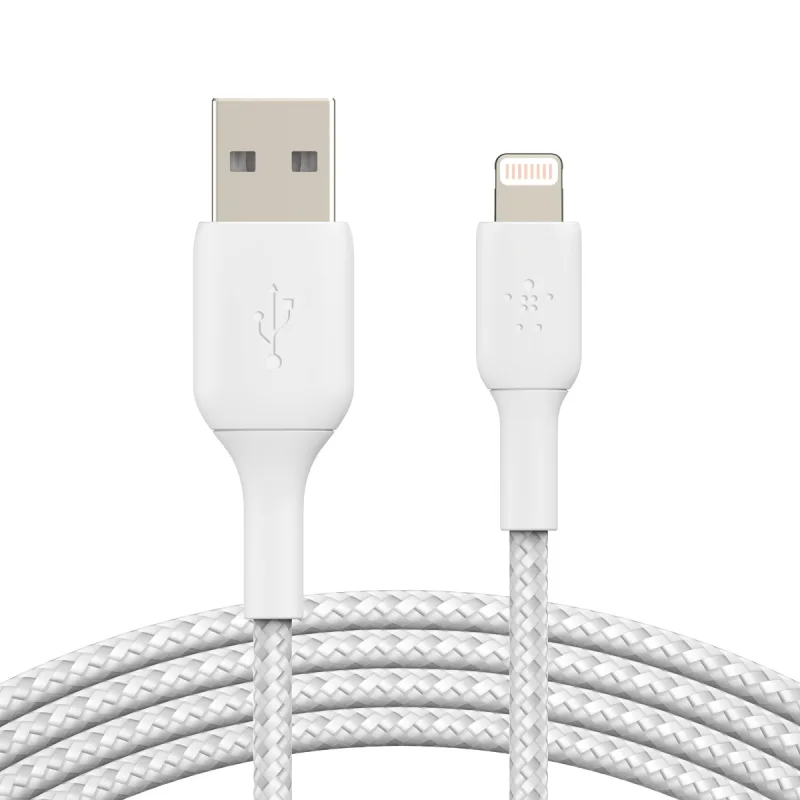 Belkin - Cable trenzado Belkin BOOST CHARGE Lightning a USB-A blanco de 3 metros.