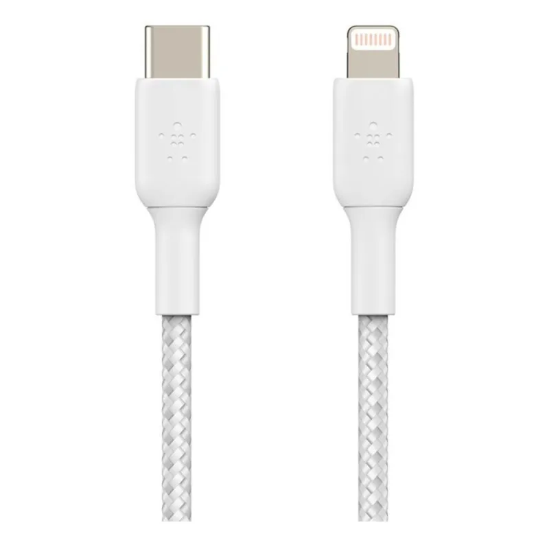 Belkin - Cable trenzado Belkin BOOST CHARGE Lightning a USB-C blanco de 1 metro.