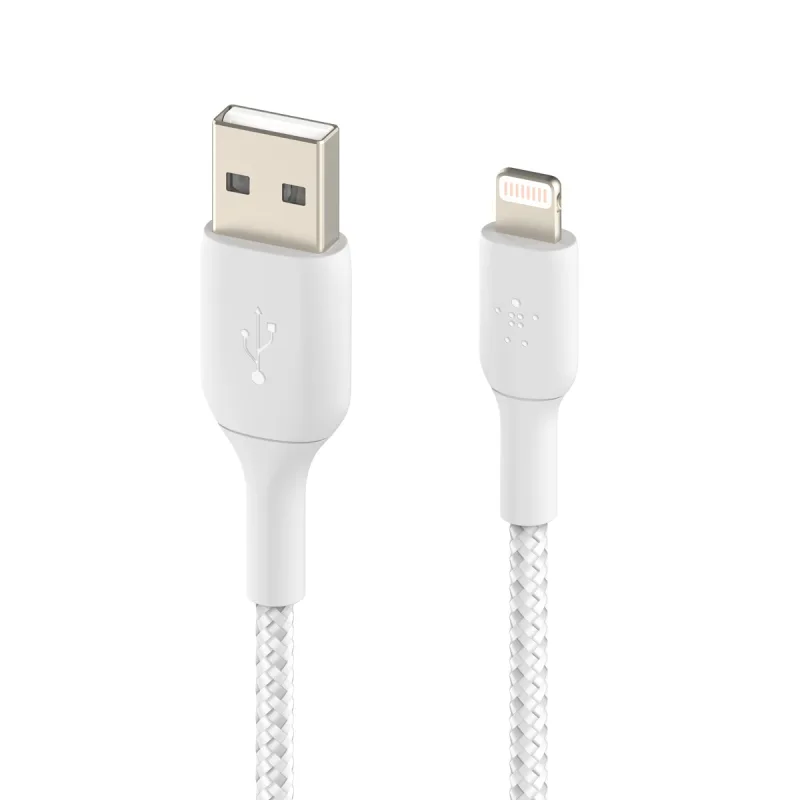 Belkin - Cable trenzado Belkin BOOST CHARGE Lightning a USB-A blanco de 2 metros.