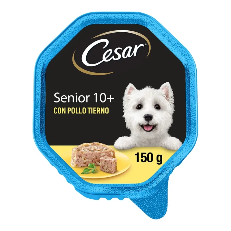 Cesar - Comida húmeda para perros sénior Cesar +10 gelatina pollo.