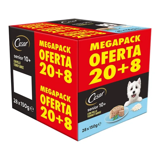 Cesar - Comida húmeda para perros sénior Cesar +10 gelatina pollo.