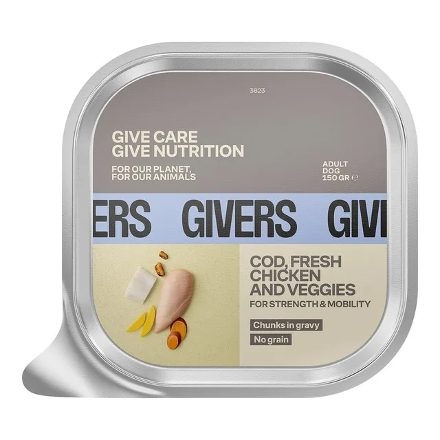 Givers - Alimento húmedo para perros adultos Givers bacalao pollo y vegetales 150 gr.