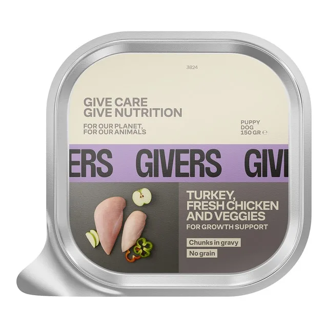 Givers - Alimento húmedo para perros cachorros Givers pavo, pollo y vegetales 150 gr.