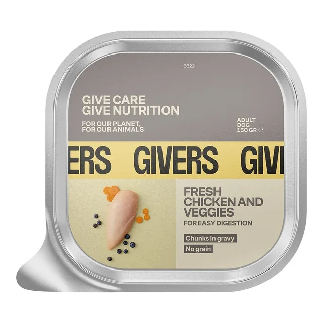Givers - Alimento húmedo para perros adultos Givers pollo fresco y vegetales 150 gr.