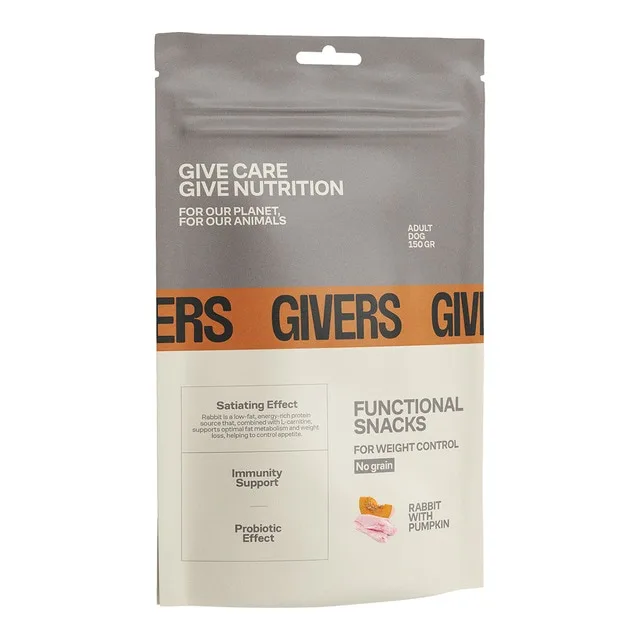 Givers - Snacks para perros adultos control de peso Givers conejo con calabaza 150 gr.