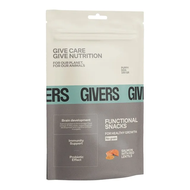 Givers - Snacks para perros cachorros Givers salmón con lenteja roja Para 150 gr.