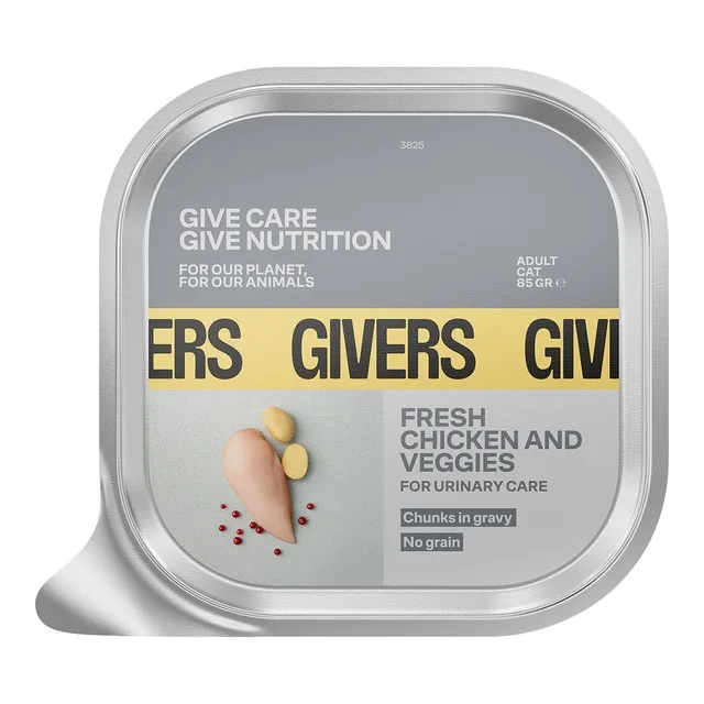 Givers - Alimento húmedo para gatos adultos esterilizados Givers pollo y vegetales 85 gr.