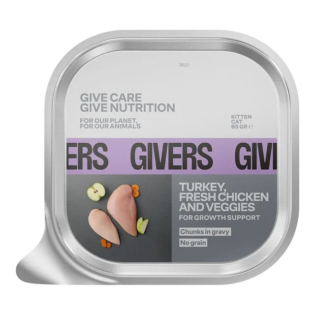 Givers - Alimento húmedo para gatitos Givers pavo, pollo y vegetales 85 gr.