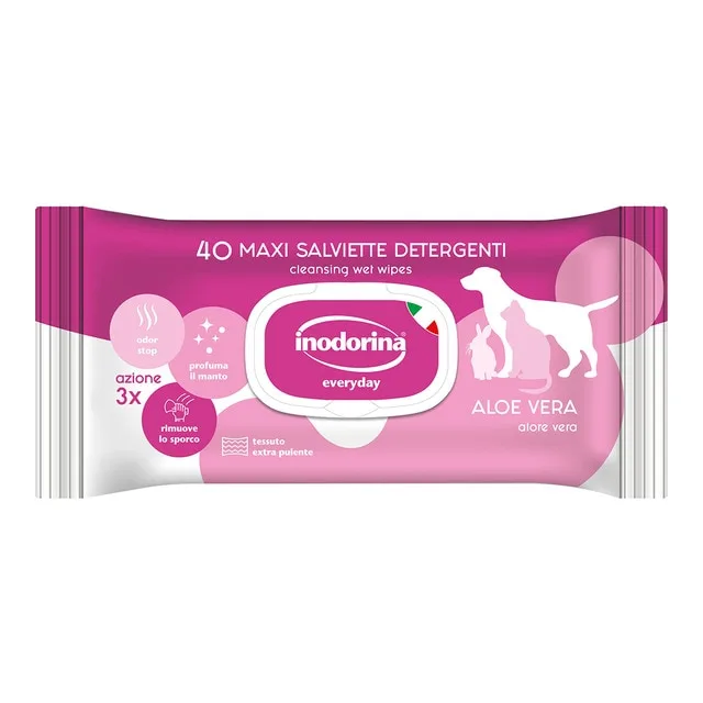 Inodorina - Toallitas Inodorina para perros y gatos Refresh Aloe Vera.