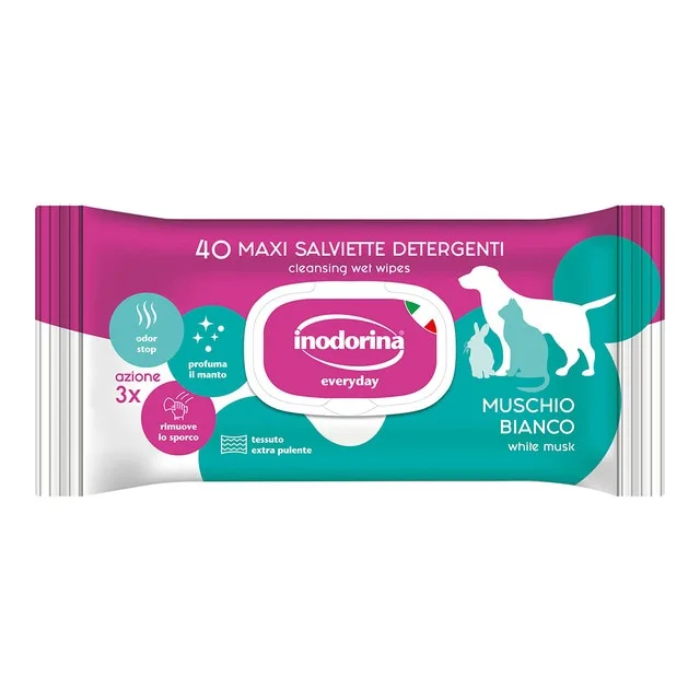 Inodorina - Toallitas Inodorina para perros y gatos Refresh Musgo Blanco.