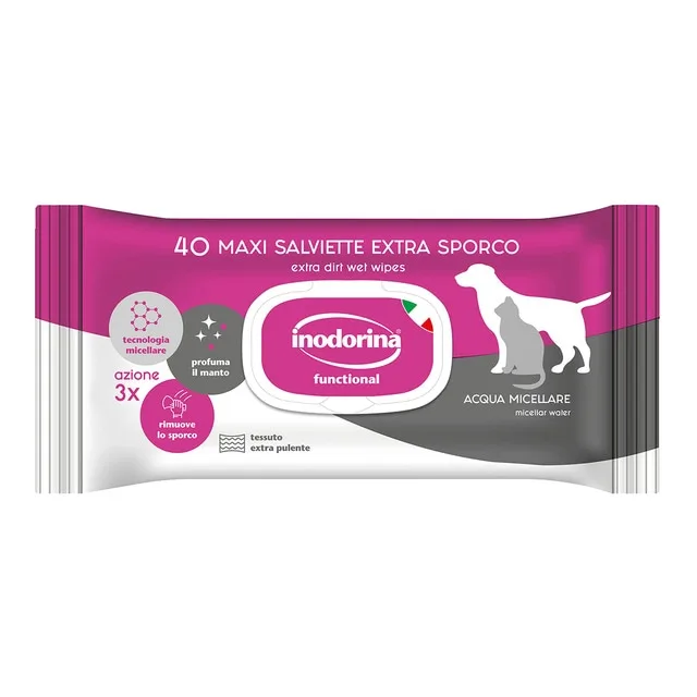 Inodorina - Toallitas Inodorina para perros y gatos Refresh Sensitive Agua Micelar.