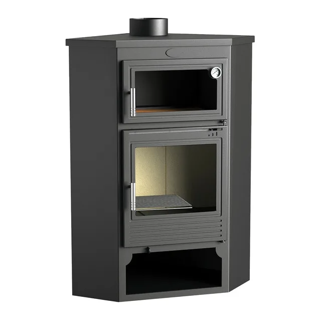 FM CALEFACCIÓN - Estufa de Leña Rinconera con Horno Envolvente y Leñero M-105 H.