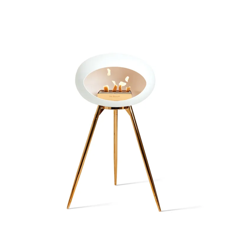 LE FEU - Biochimenea Bioetanol Ground High Cúpula Blanca - Bol Dorado - Patas doradas.