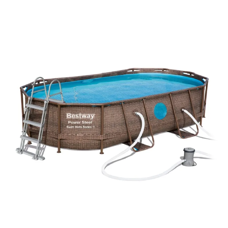 Bestway - Piscina ovalada tubular Power Steel Diseño Ratán 427 x 250 x 100 cm.