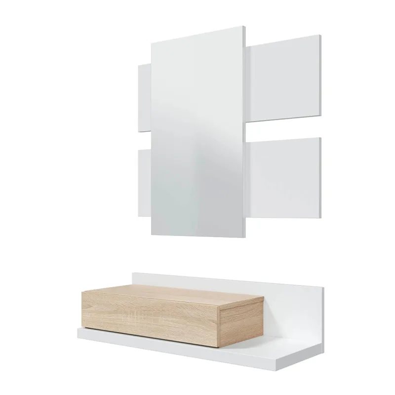 Fores - Recibidor Tekkan 1 Balda + 1 Cajón y Espejo Rectangular.