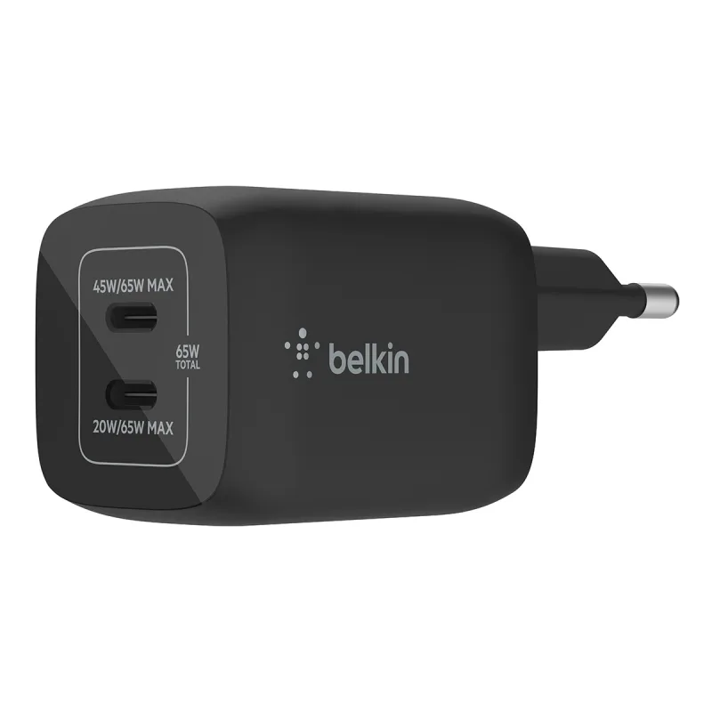 Belkin - Cargador de pared Belkin USB-C GaN doble con PPS de 65 W.