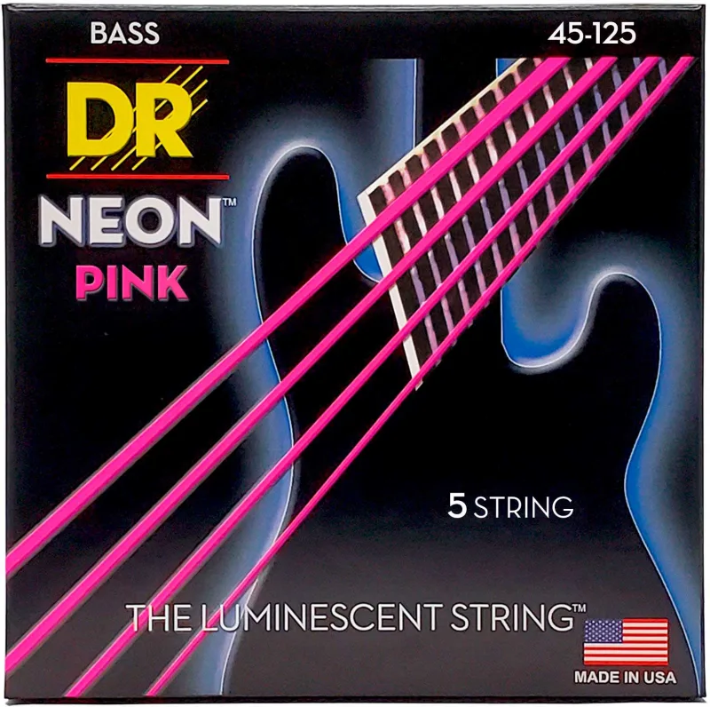 DR - Juego de cuerdas revestidas para bajos eléctricos DR NPB5-45 Neon Pink.