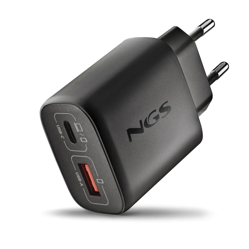 NGS - Cargador NGS EON 45W BLACK Gan de pared con una salida usb-c (pd & pps) salida usb-a qc 3.0 de 45w de potencia máxima.