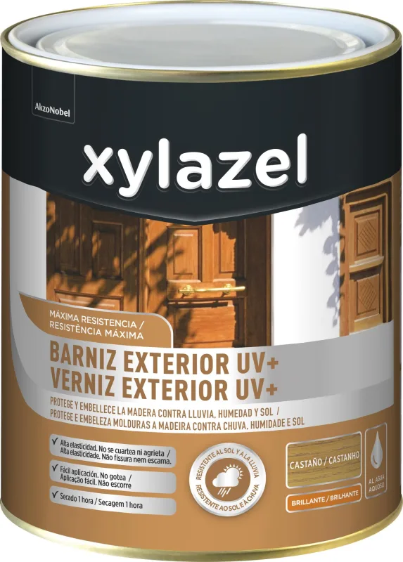 Barniz de madera de exterior color castaño para cancela, mobiliario, persiana, valla, ventana xylazel brillante 750 ml base agua