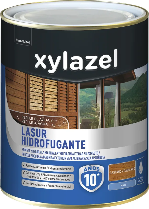 Protector madera exterior color castaño para caseta de jardín, ventana, puerta, valla, persiana xylazel mate 2.5l base agua
