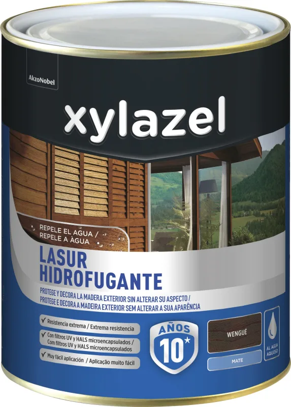 Protector madera exterior color wengue para caseta de jardín, ventana, puerta, valla, persiana xylazel mate 2.5l base agua