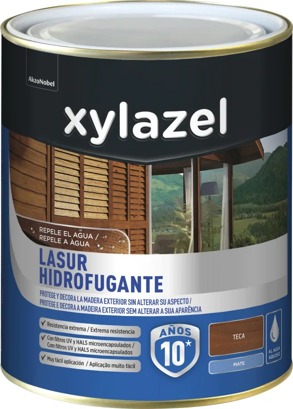 Protector madera exterior color teca para caseta de jardín, ventana, puerta, valla, persiana xylazel mate 2.5l base agua