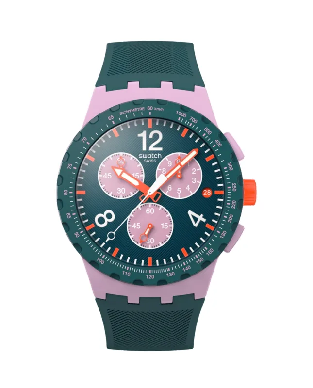 Swatch - Reloj unisex moment of rose con correa de silicona verde.