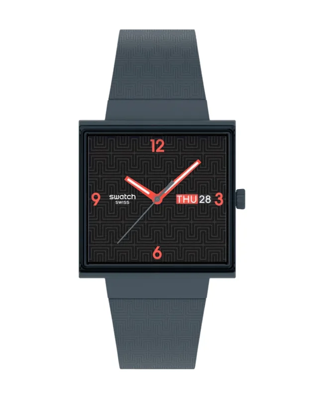 Swatch - Reloj unisex swatch squeared off con correa de silicona gris.