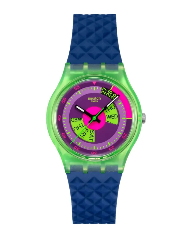 Swatch - Reloj unisex swatch neon skychart con correa de silicona azul.