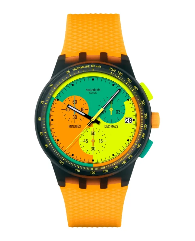 Swatch - Reloj unisex swatch neon signal flag con correa de silicona naranja.