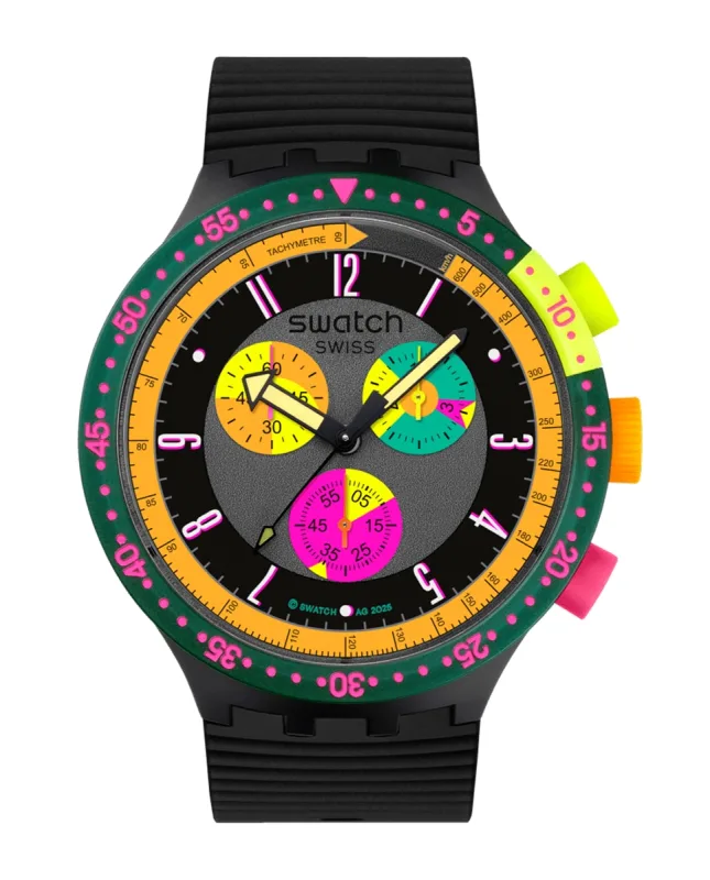 Swatch - Reloj unisex swatch neon seppia con correa de silicona negra.
