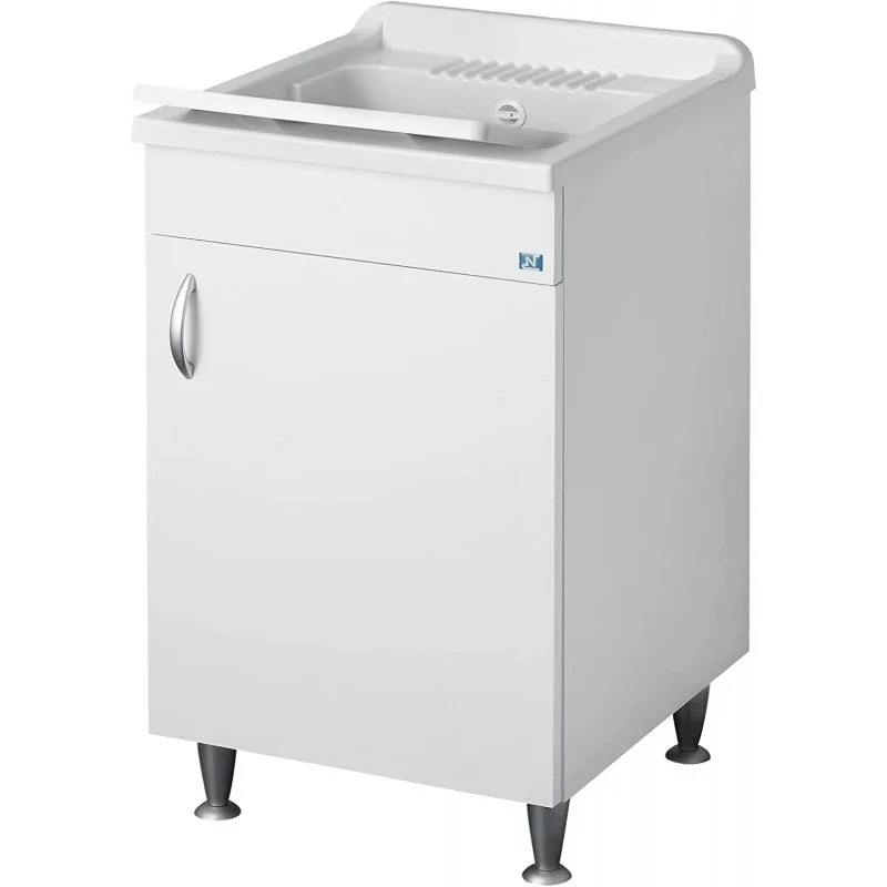 Lavabo blanco con mueble, lavabo de aglomerado hidrófugo con cubeta de 50x50 cm, resistente a los ácidos comunes, con tabla de lavar – negrari