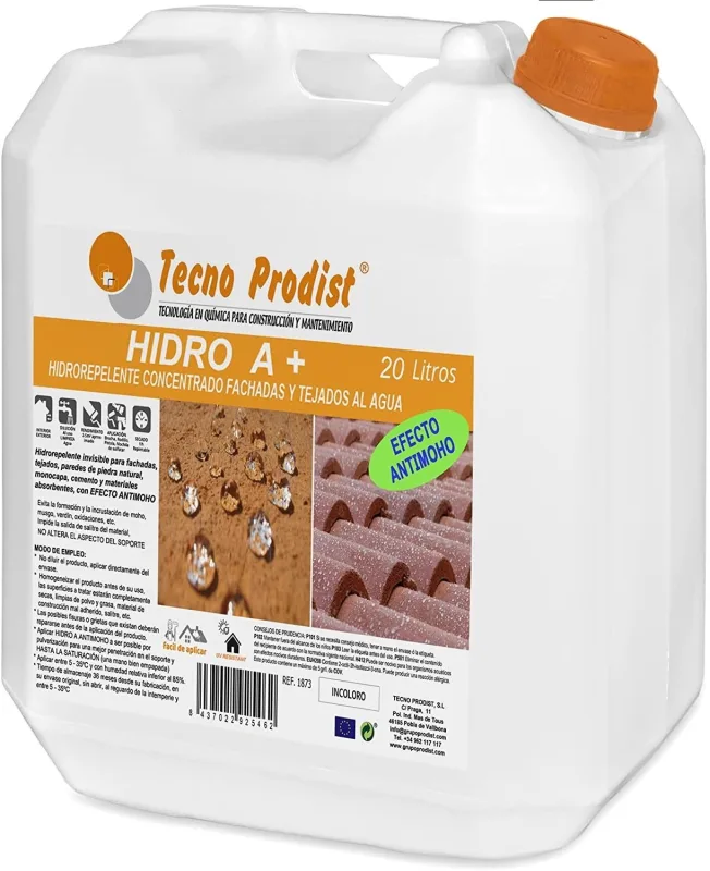 Hidro a+ de tecno prodist - impermeabilizante transparente al agua, hidrofugante incoloro fachada, teja, piedra - transparente - 20 litros