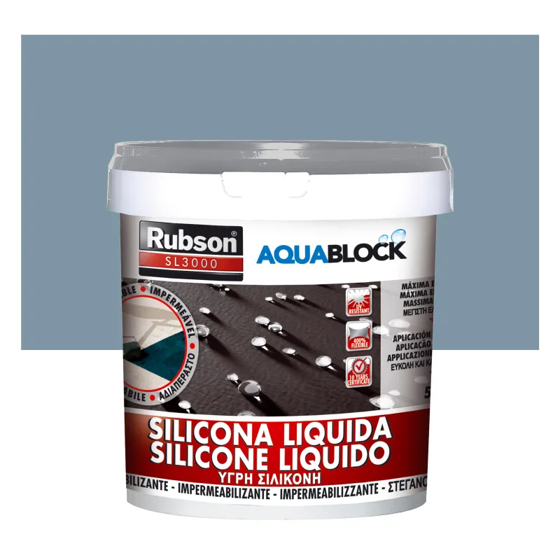 Silicona liquida exterior rubson aquablock sl3000 color gris para tejados, suelos de cemento 5kg. silicona. placar y impermeabilizar.