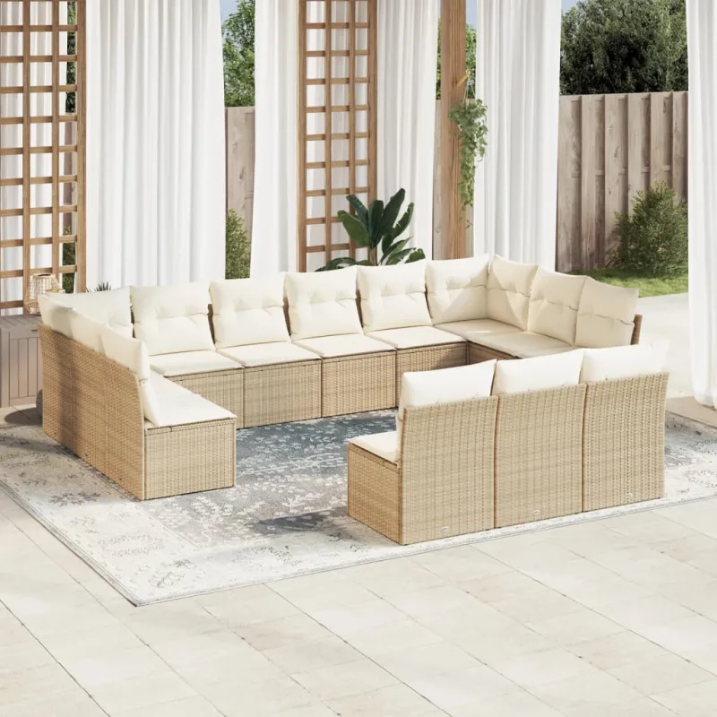Muebles de jardín con cojines 13 piezas resina tejida beige