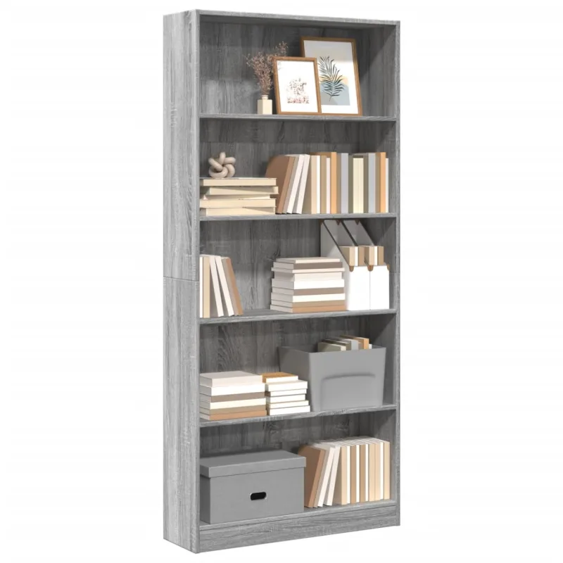Librería gris sonoma 80x24x176 cm de madera contrachapada