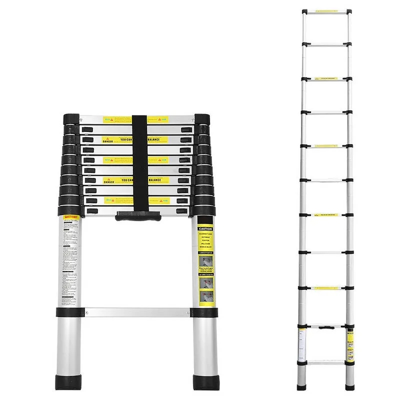 Escalera telescópica escalera extensible ligera de aluminio, escalera inclinada antideslizante, 2,6 m, escalera extensible plateada