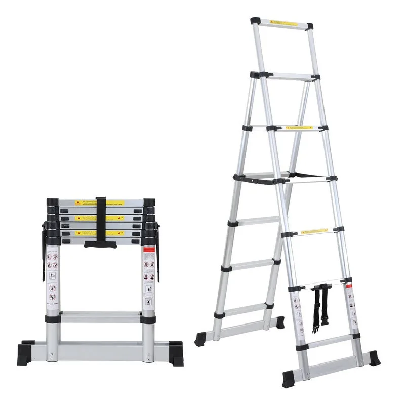 Escalera telescópica 1,4 m+1,7 m escalera extensible de aluminio plateada escalera extensible antideslizante