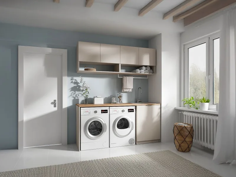 Muebles para el cuarto de la lavadora con encimera - 180 cm de ancho - color cachemira y natural claro - nataji