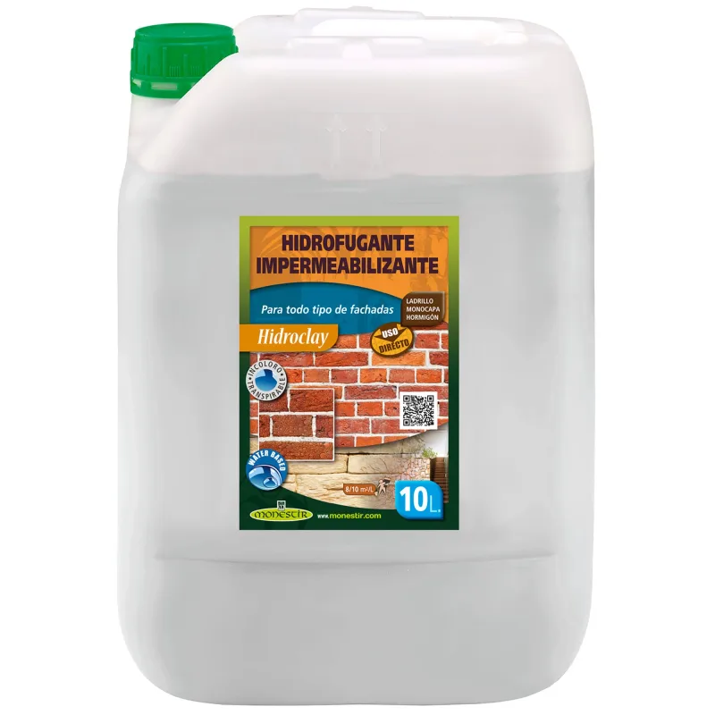 Impermeabilizante monestir hidroclay incoloro para fachadas de hormigón, piedra 10 litros. silicona. mejorar la adherencia, impermeabilizar, impedir la aparición de la humedad.