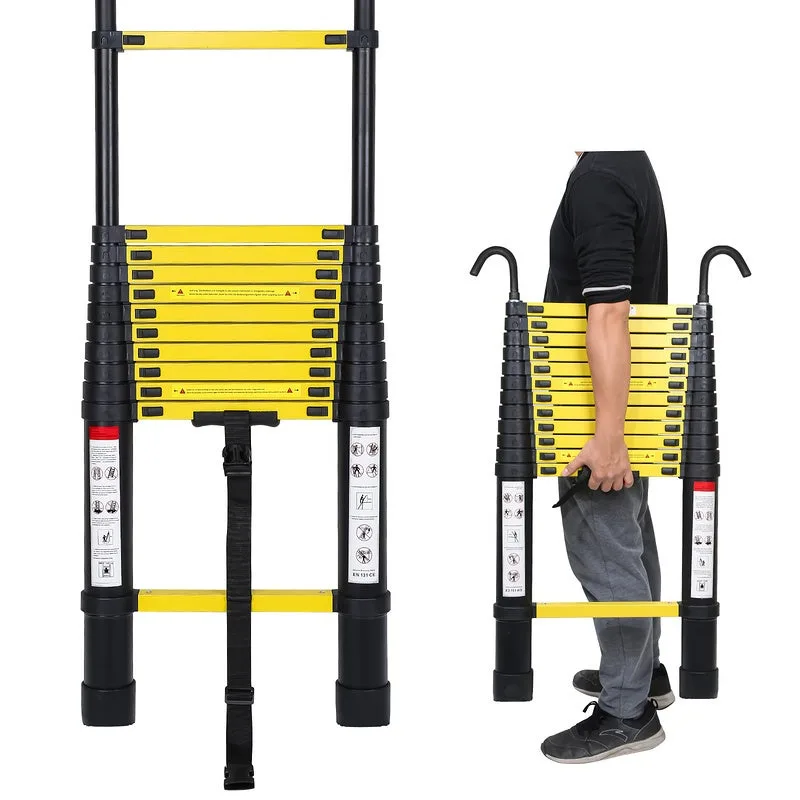 Escalera telescópica de aluminio con gancho para escalera negro+amarillo 3,8m