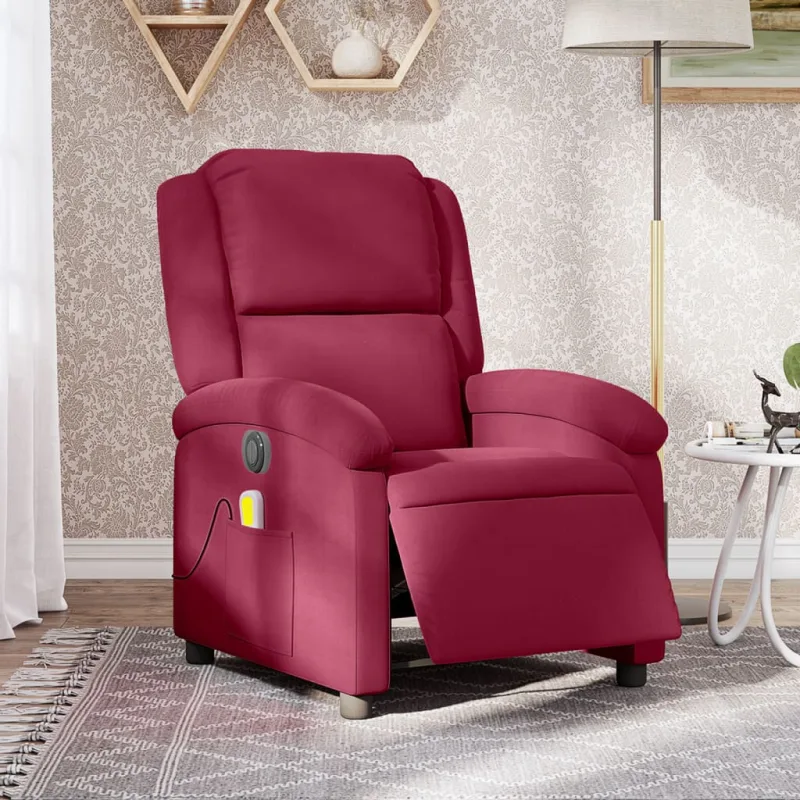 Sillón reclinable de masaje eléctrico terciopelo rojo burdeos