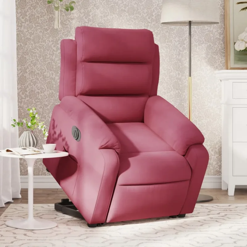 Sillón reclinable eléctrico de terciopelo rojo burdeos
