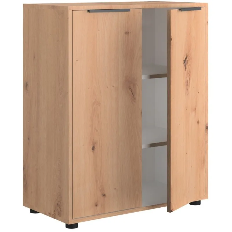 Zapatero multiusos 2 puertas 3 estantes armario ahorro espacio, hogar y oficina, madera fsc - 72x35x90 cm roble