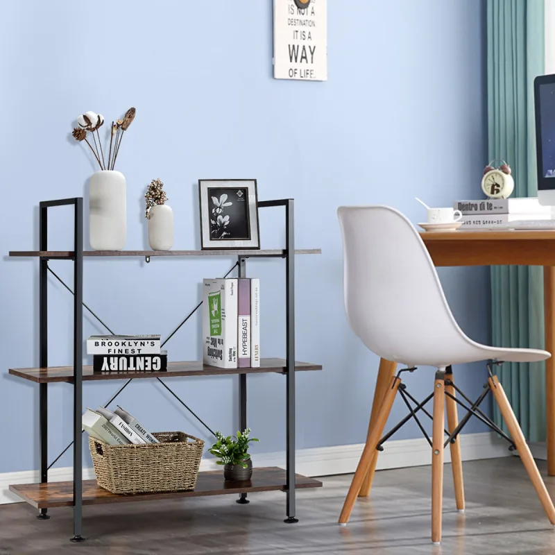 Estantería industrial de 3 niveles con estructura de metal 90x36x99cm marrón csw30938