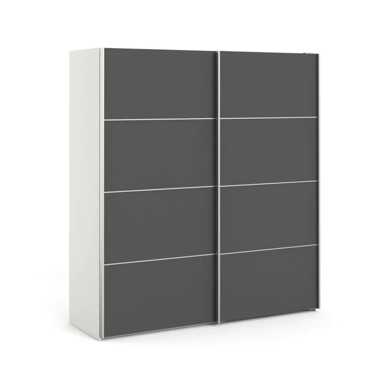 Armario 2 puertas accadia, muebles de dormitorio, vestidor, armario de ropa, 182x64 h202 cm, gris y blanco