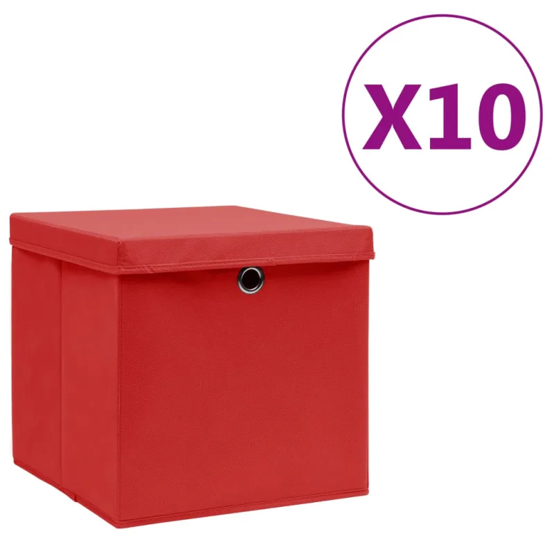 Cajas de almacenamiento con tapa 10 piezas 28x28x28 cm rojo